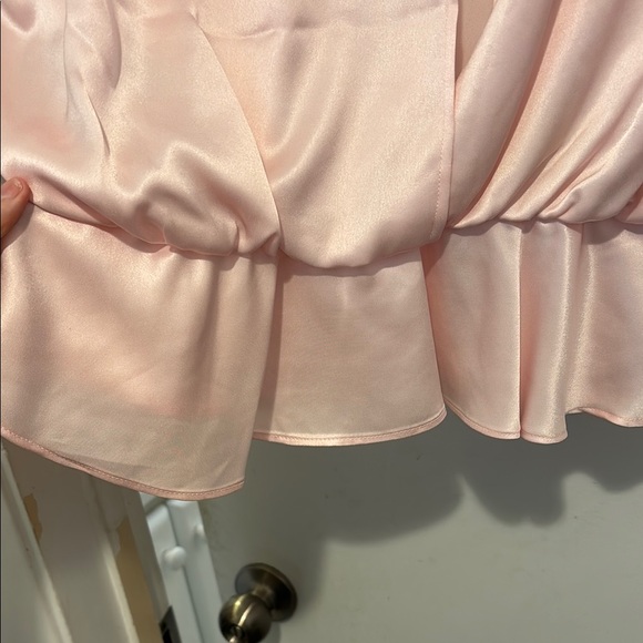 Elegant Pink Peplum Puff Sleeve Blouse - Picture 6 of 6